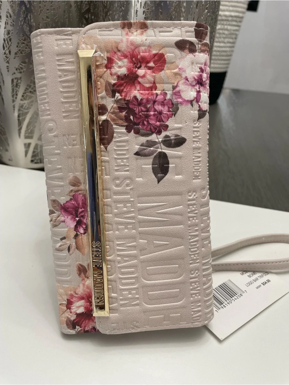 Steve Madden Cream Floral Embossed Clutch with Gold Accent